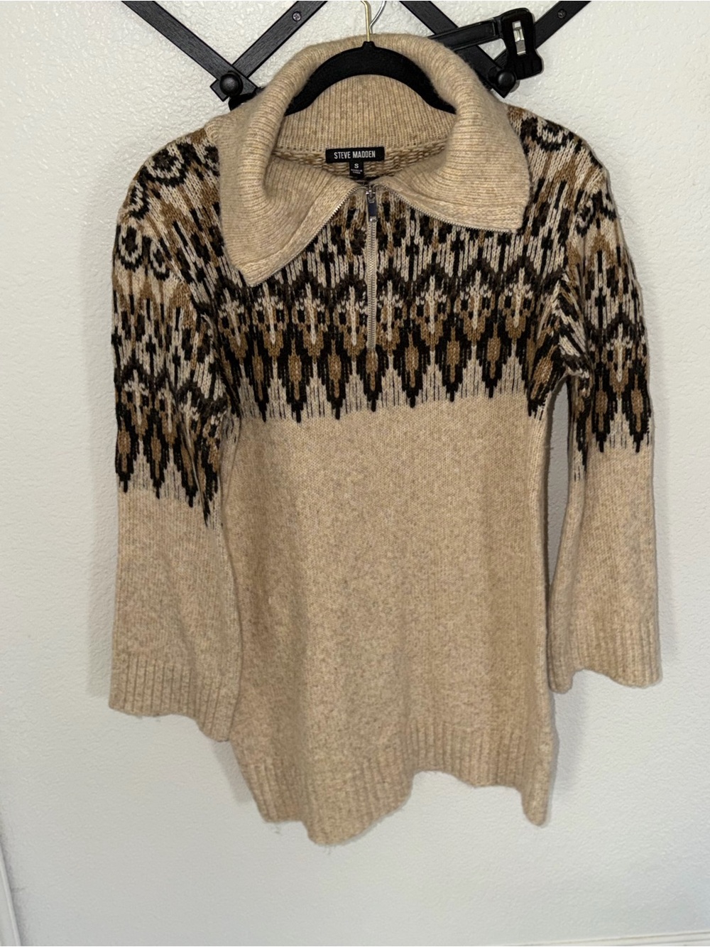 Steve Madden Fair Isle Sweater Dress Women’s Small Quarter Zip Nordic Knit - Picture 2 of 4